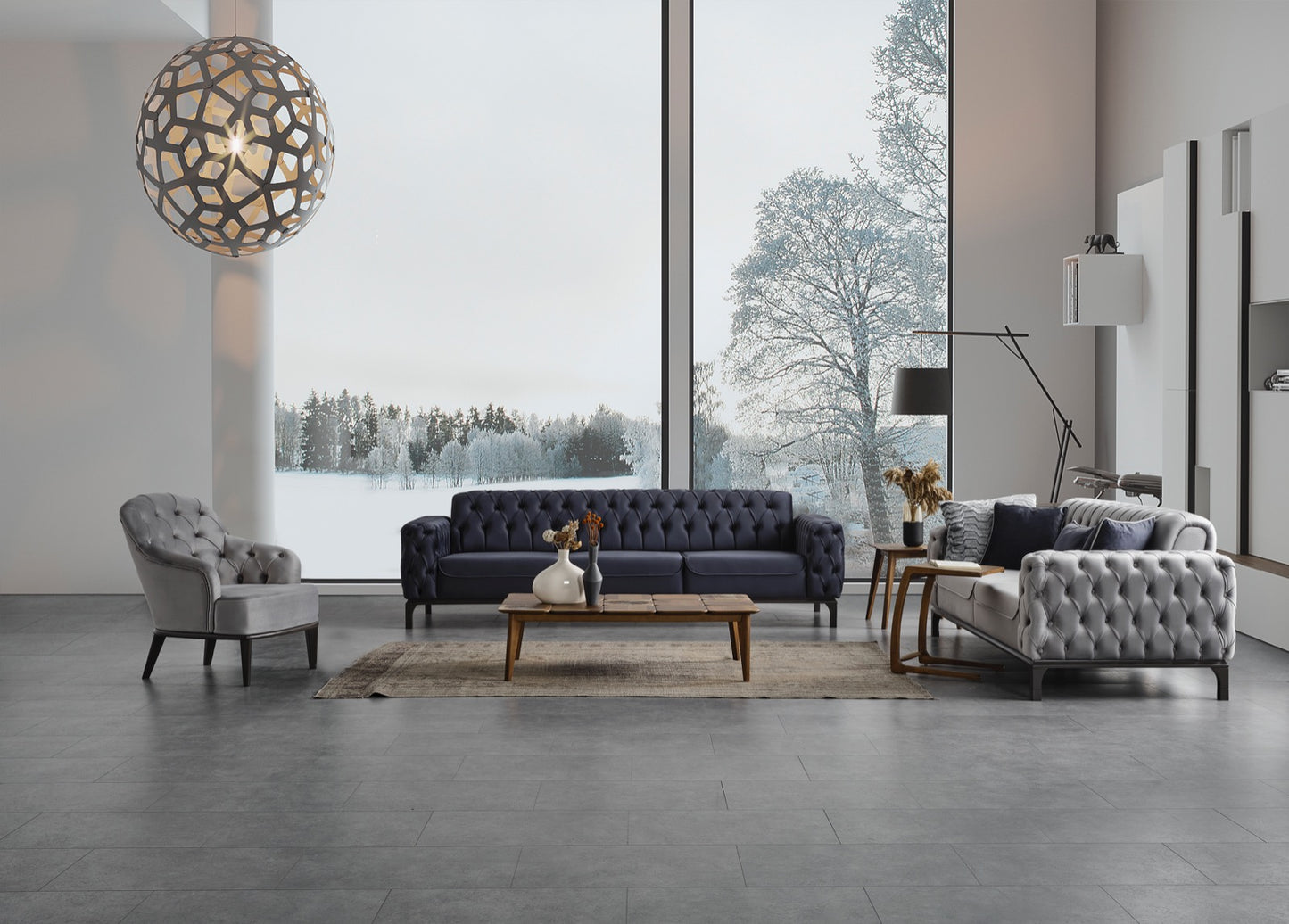 Sitzgruppe/Sofa Set - Wohnzimmergarnitur "Erica" 3+2+1 - Schwarz/Grau - Nobelaa