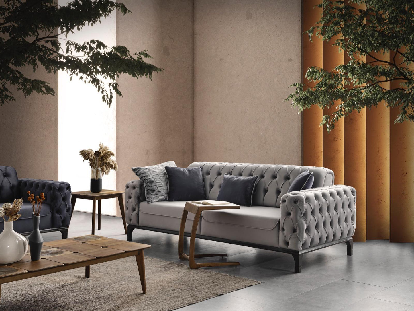 Sitzgruppe/Sofa Set - Wohnzimmergarnitur "Erica" 3+2+1 - Schwarz/Grau - Nobelaa
