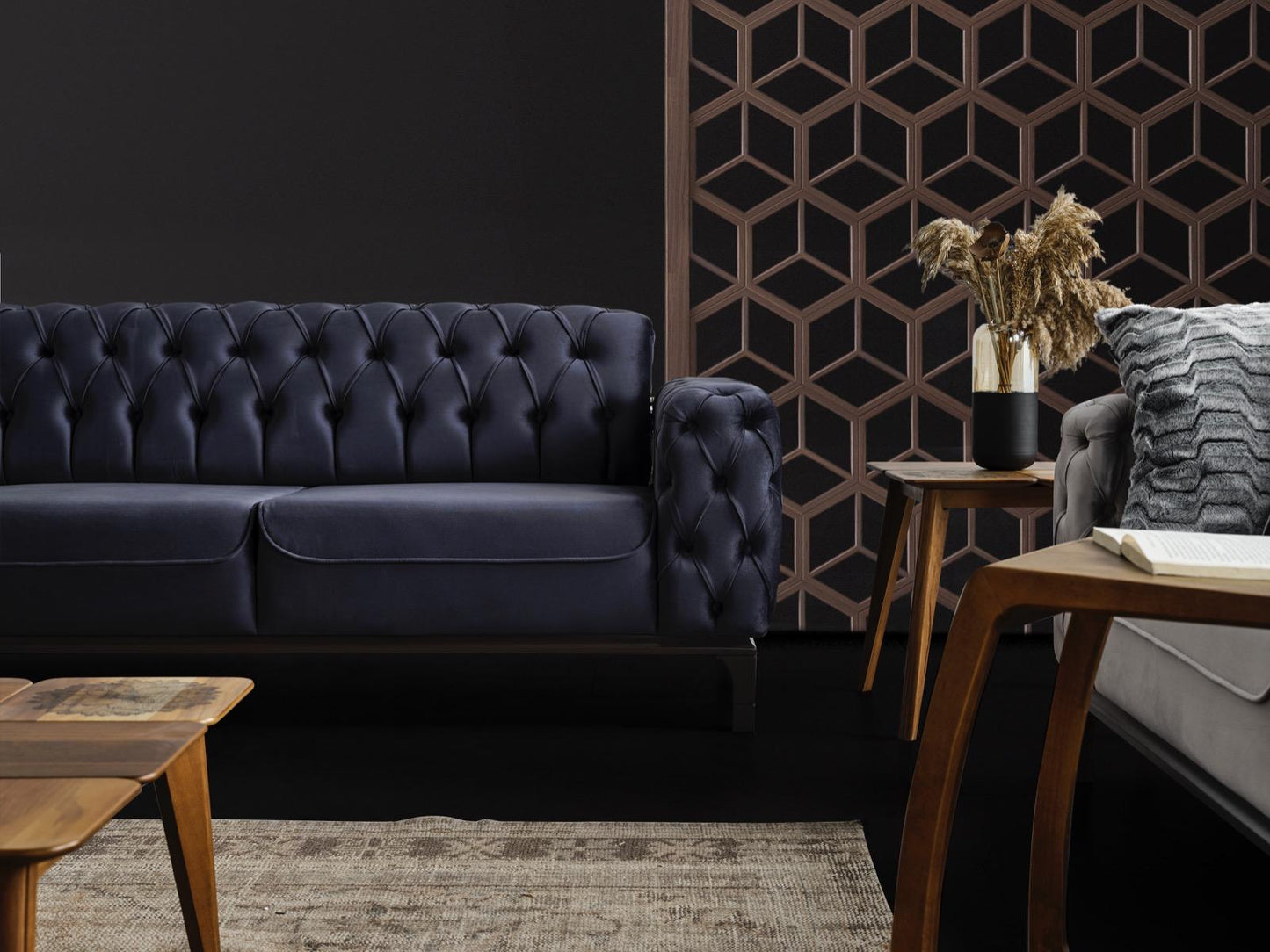 Sitzgruppe/Sofa Set - Wohnzimmergarnitur "Erica" 3+2+1 - Schwarz/Grau - Nobelaa