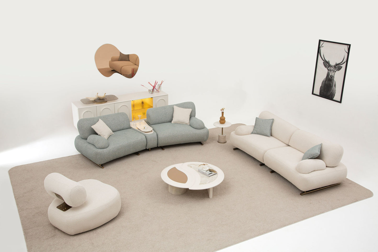 Sitzgruppe/Sofa Set - Wohnzimmergarnitur "Foxglove" 3+2+1 - Hellblau/Beige - nobelaa