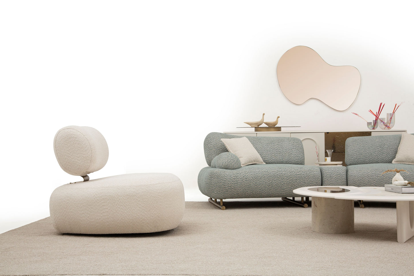 Sitzgruppe/Sofa Set - Wohnzimmergarnitur "Foxglove" 3+2+1 - Hellblau/Beige - nobelaa