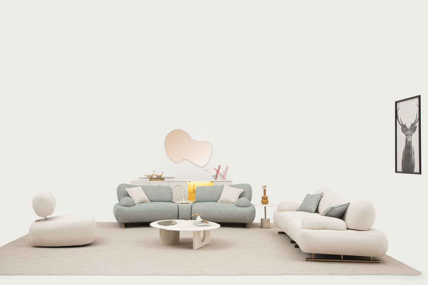 Sitzgruppe/Sofa Set - Wohnzimmergarnitur "Foxglove" 3+2+1 - Hellblau/Beige - nobelaa