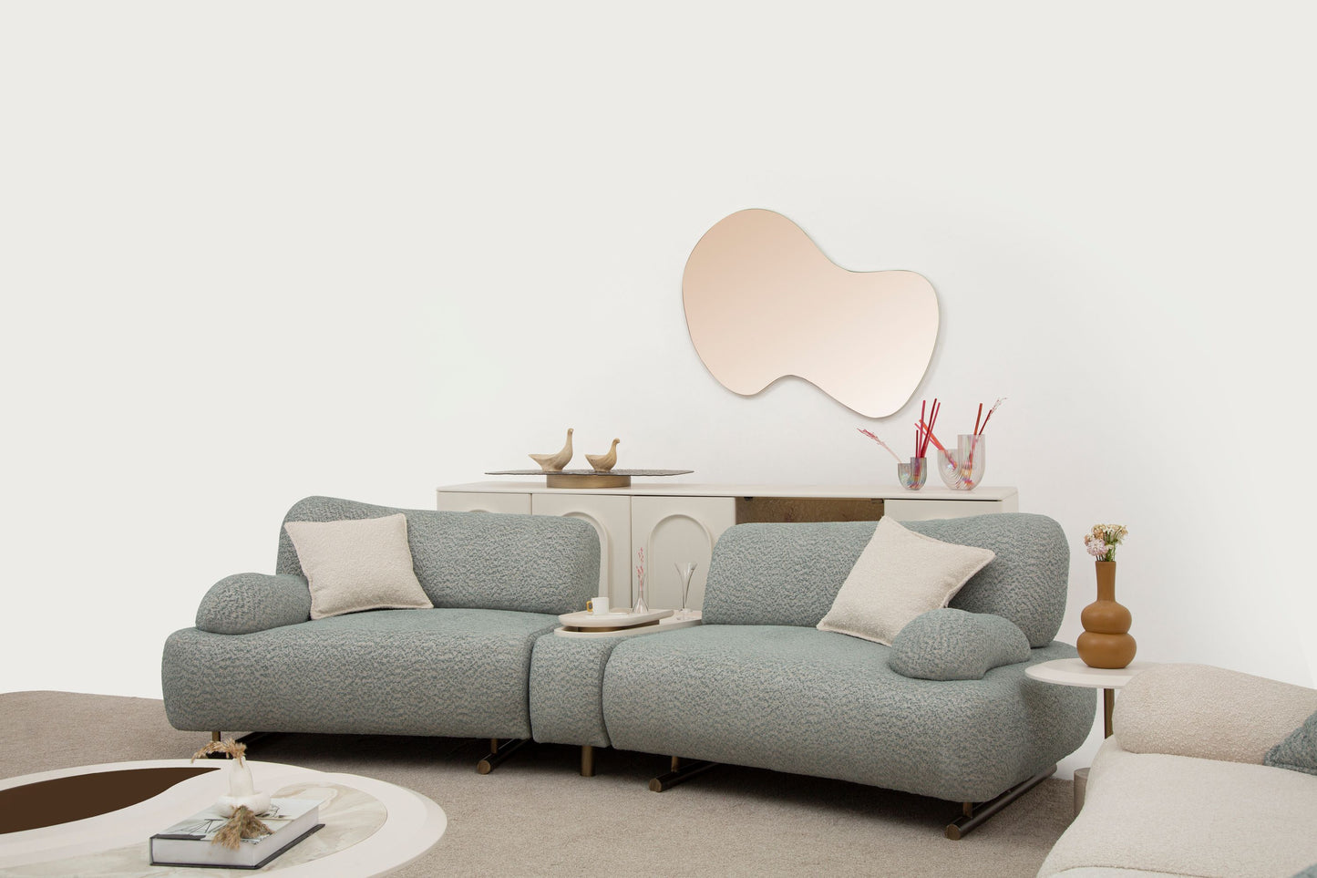 Sitzgruppe/Sofa Set - Wohnzimmergarnitur "Foxglove" 3+2+1 - Hellblau/Beige - nobelaa