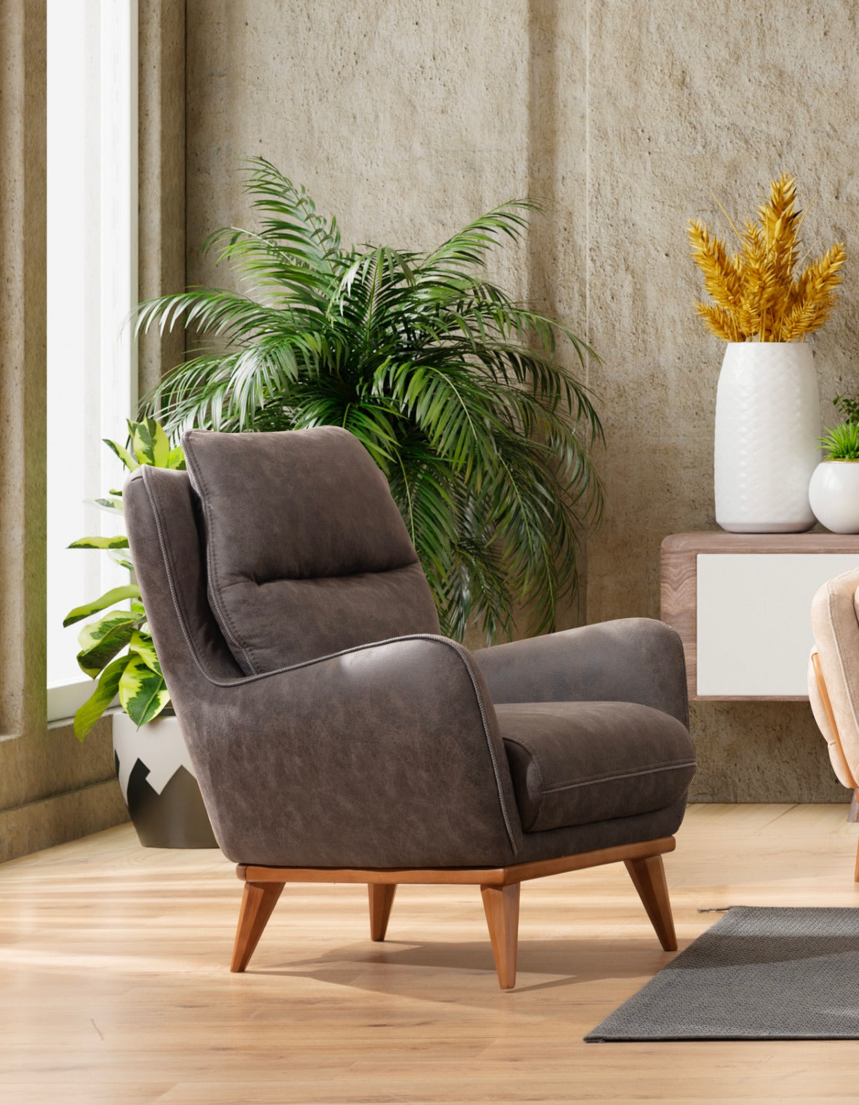 Sitzgruppe/Sofa Set - Wohnzimmergarnitur "Galea" 3+3+1+1 - Beige/Anthrazit - Nobelaa