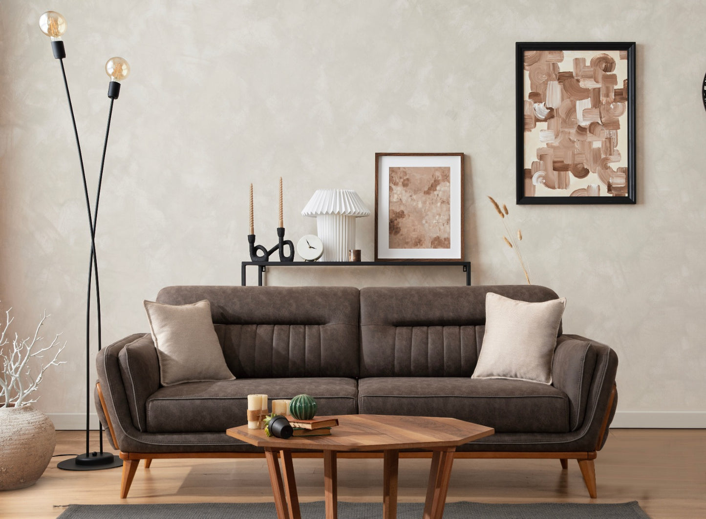 Sitzgruppe/Sofa Set - Wohnzimmergarnitur "Galea" 3+3+1+1 - Beige/Anthrazit - Nobelaa
