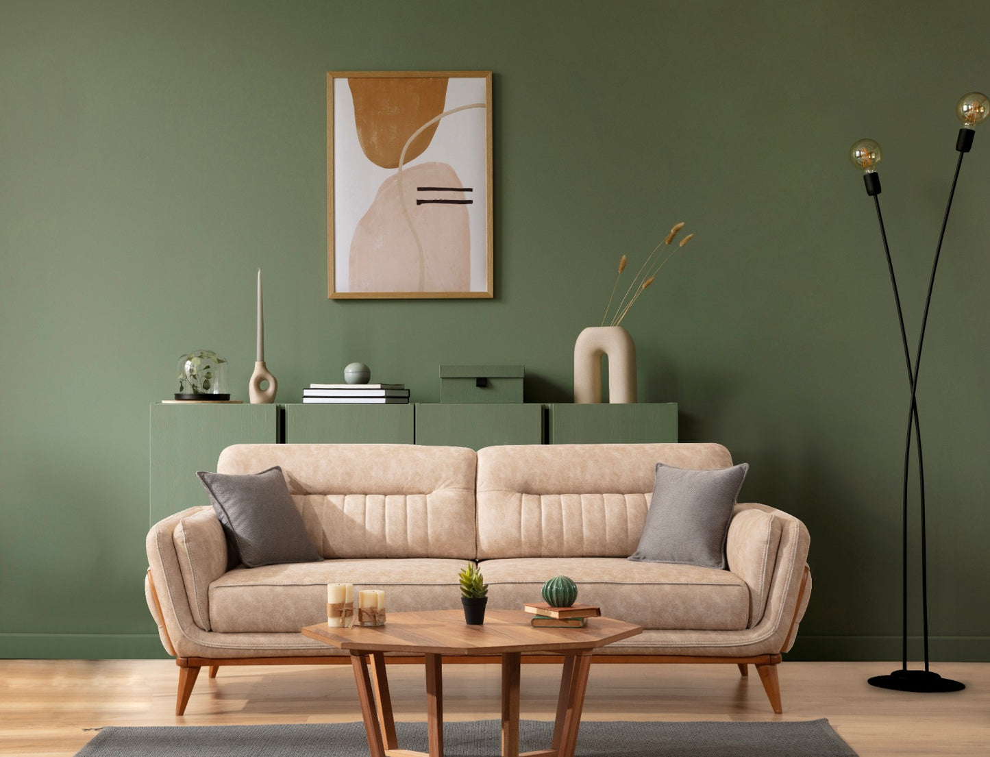Sitzgruppe/Sofa Set - Wohnzimmergarnitur "Galea" 3+3+1+1 - Beige/Anthrazit - Nobelaa