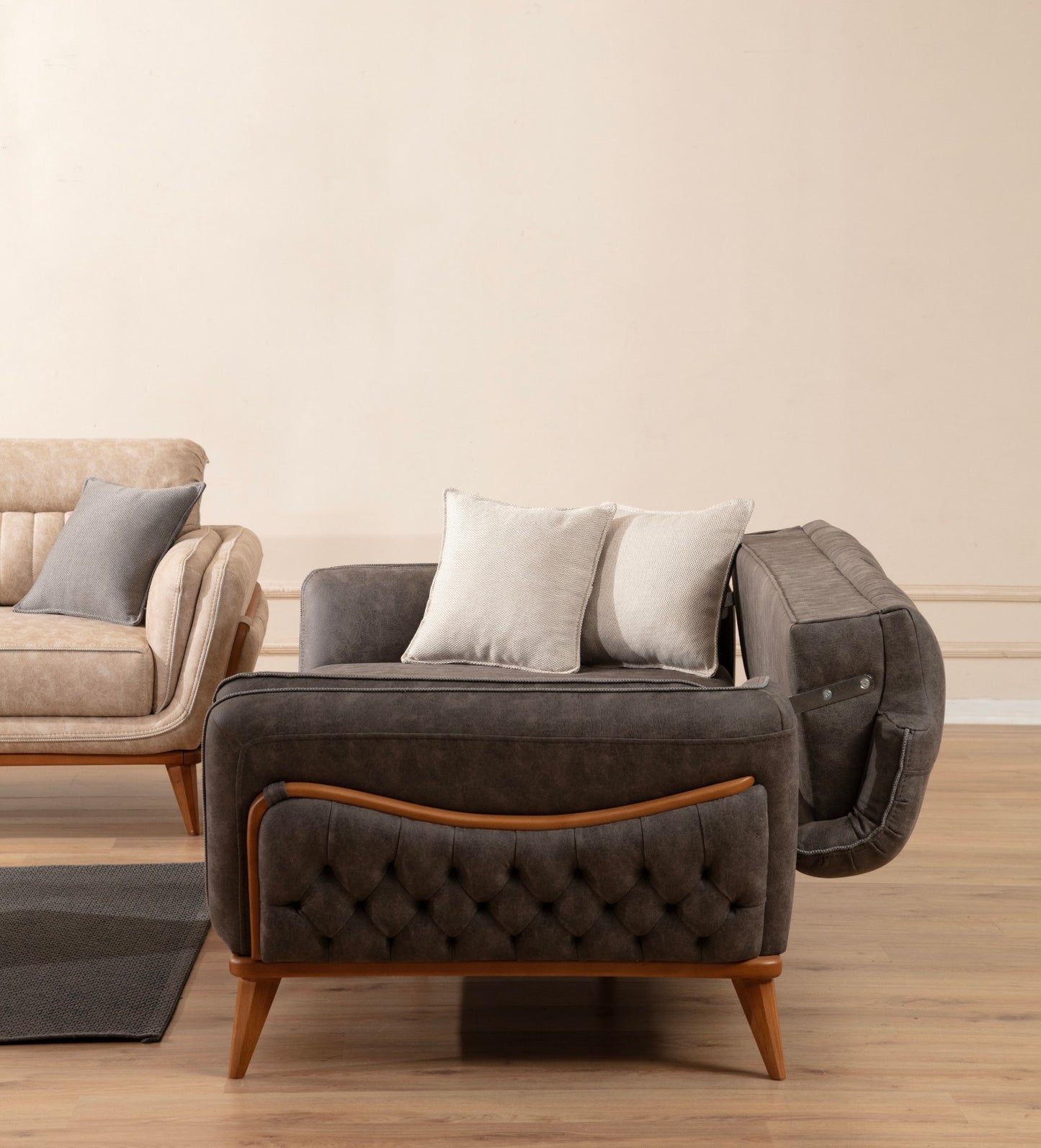 Sitzgruppe/Sofa Set - Wohnzimmergarnitur "Galea" 3+3+1+1 - Beige/Anthrazit - Nobelaa