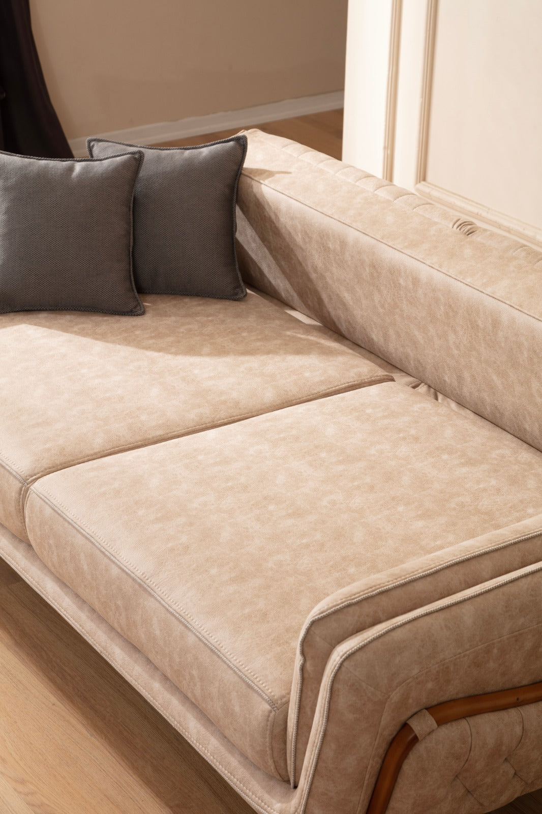 Sitzgruppe/Sofa Set - Wohnzimmergarnitur "Galea" 3+3+1+1 - Beige/Anthrazit - Nobelaa