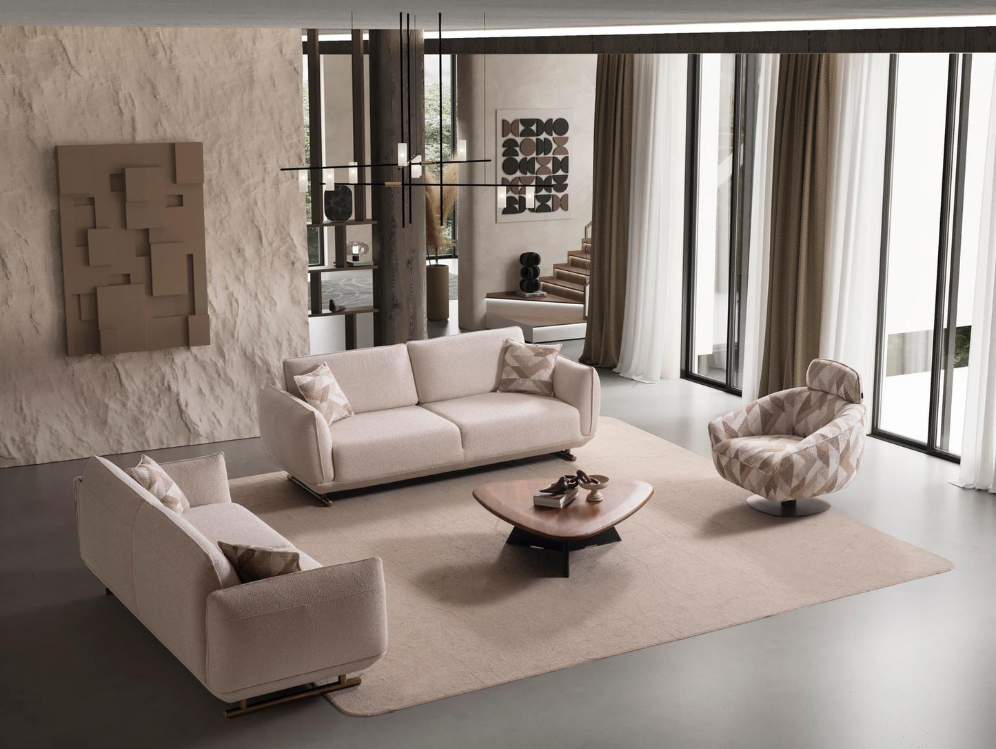Sitzgruppe/Sofa Set - Wohnzimmergarnitur "Gladiola" 3+3+1 - Beige - Nobelaa