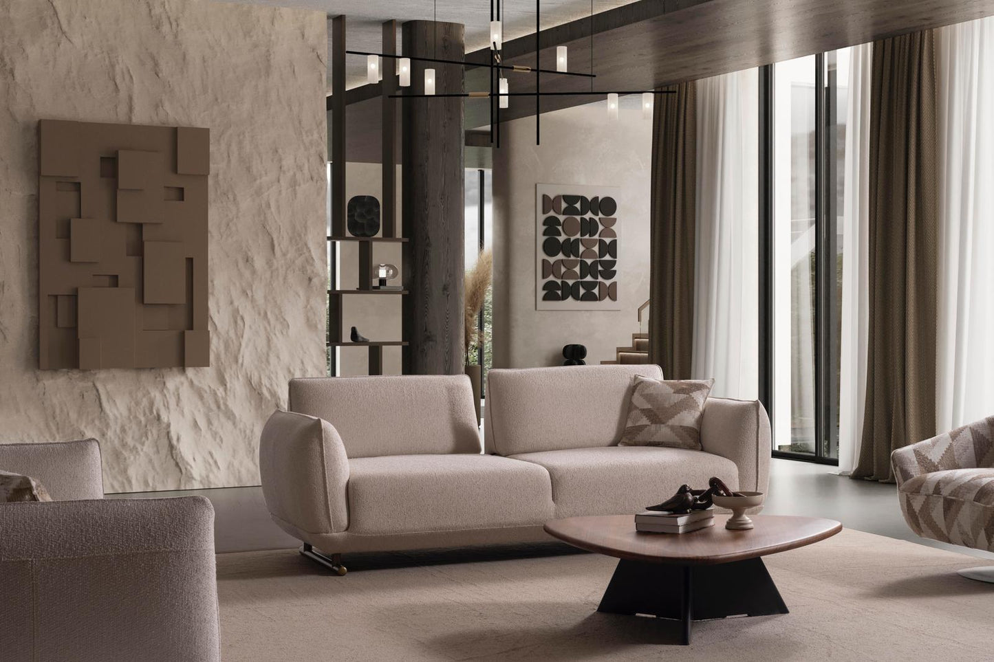 Sitzgruppe/Sofa Set - Wohnzimmergarnitur "Gladiola" 3+3+1 - Beige - Nobelaa
