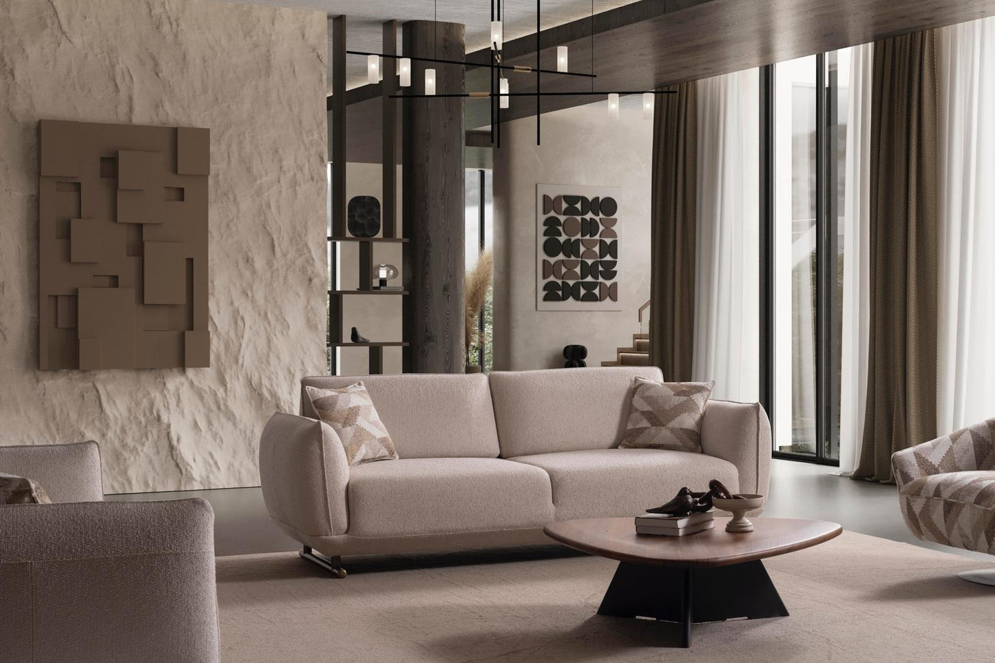 Sitzgruppe/Sofa Set - Wohnzimmergarnitur "Gladiola" 3+3+1 - Beige - Nobelaa