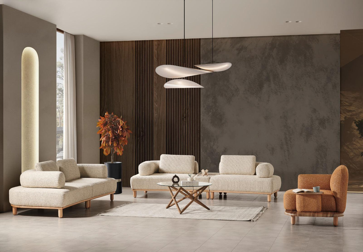 Sitzgruppe/Sofa Set - Wohnzimmergarnitur "Goldenrod" - Beige/Orange- Nobelaa