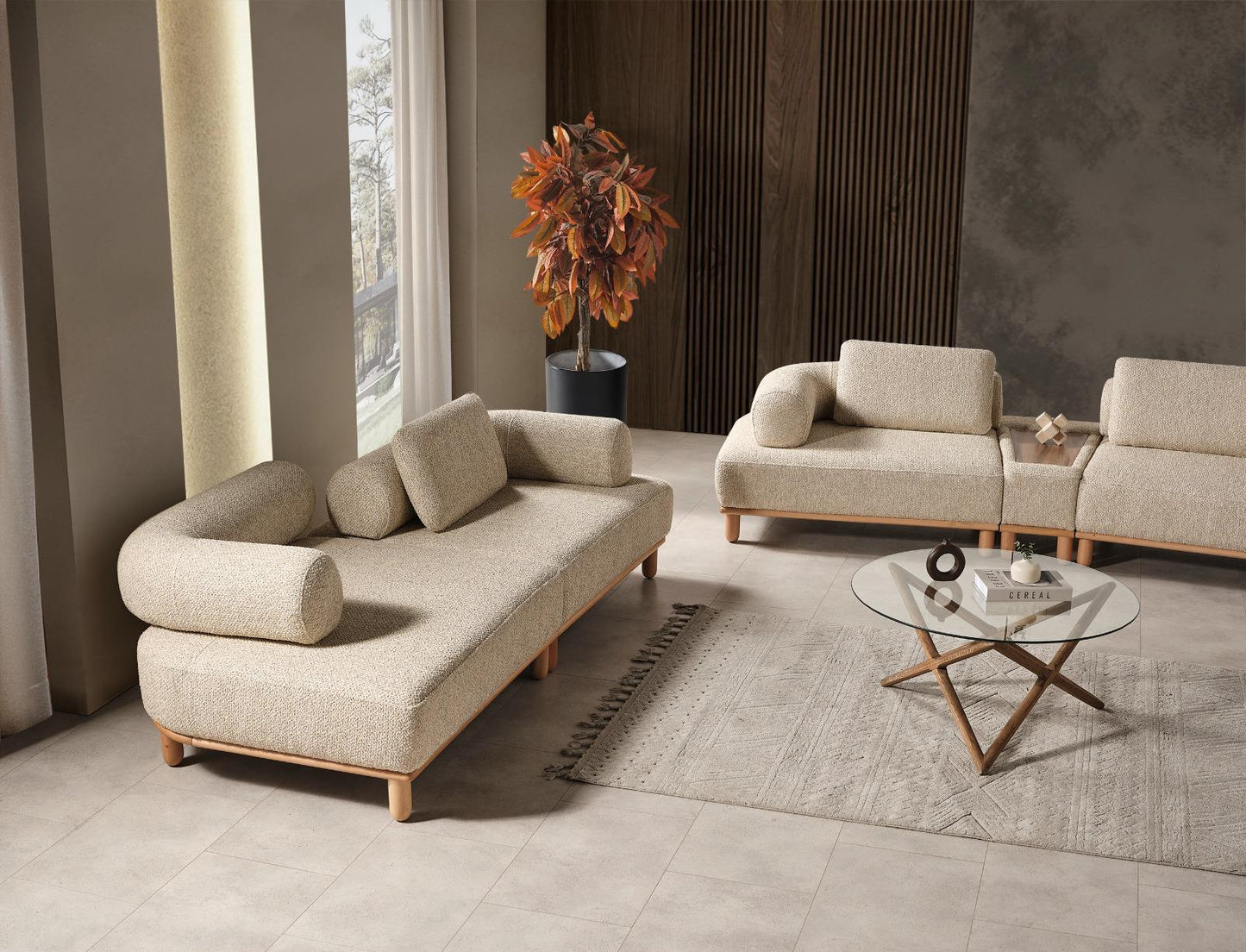 Sitzgruppe/Sofa Set - Wohnzimmergarnitur "Goldenrod" - Beige/Orange- Nobelaa