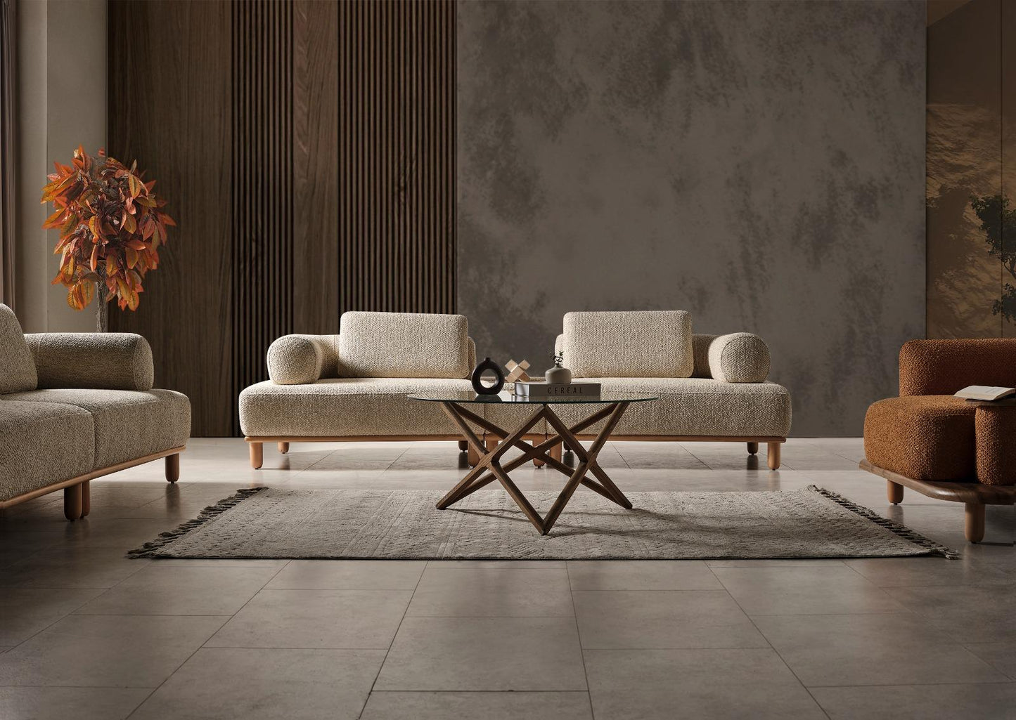 Sitzgruppe/Sofa Set - Wohnzimmergarnitur "Goldenrod" - Beige/Orange- Nobelaa