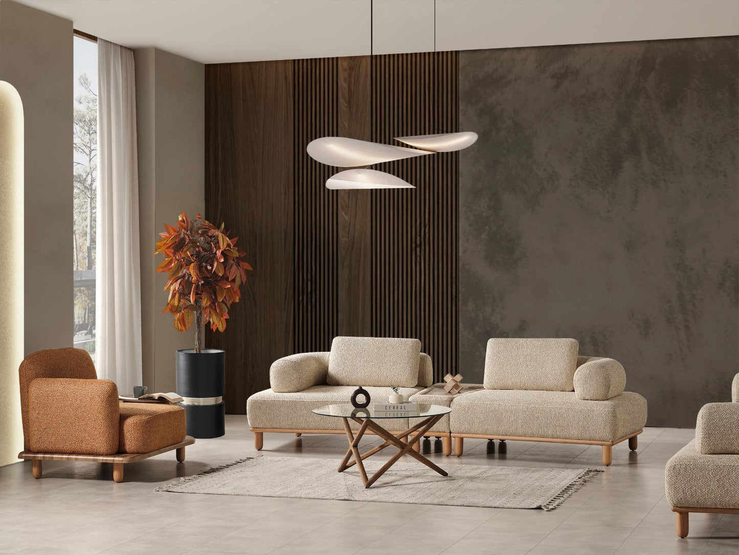 Sitzgruppe/Sofa Set - Wohnzimmergarnitur "Goldenrod" - Beige/Orange- Nobelaa