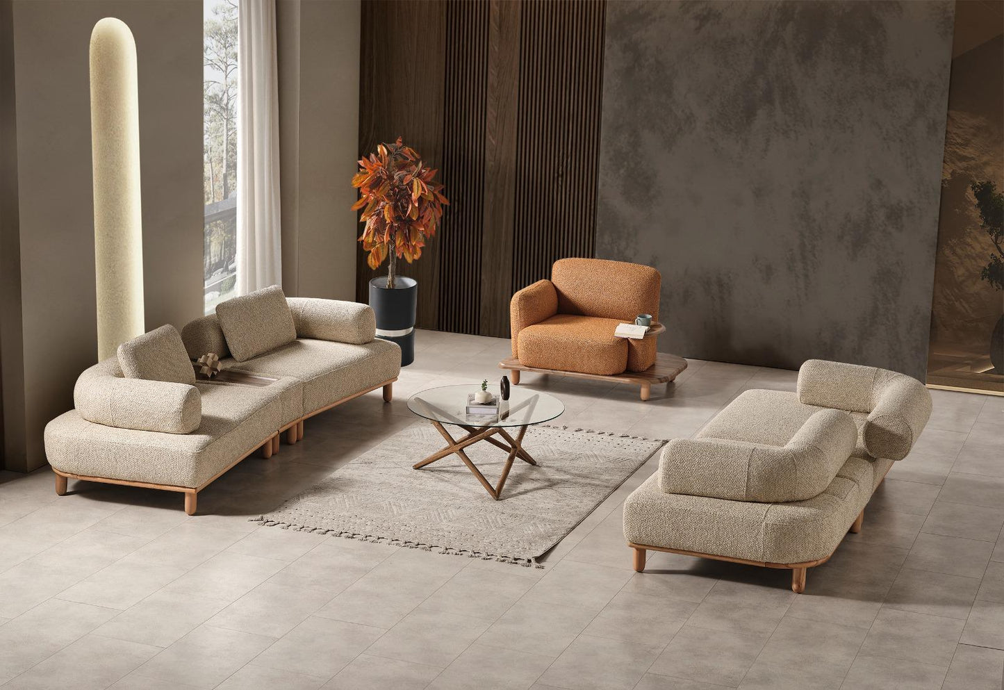 Sitzgruppe/Sofa Set - Wohnzimmergarnitur "Goldenrod" - Beige/Orange- Nobelaa