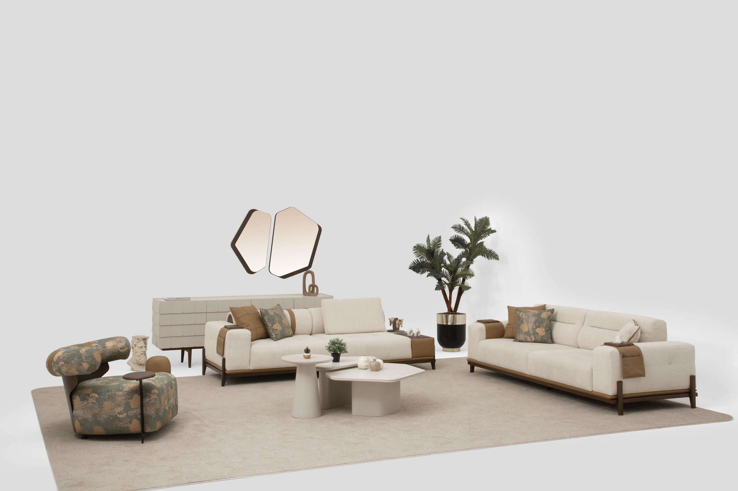 Sitzgruppe/Sofa Set - Wohnzimmergarnitur "Grevillea" 3+3+1 - Beige - Nobelaa
