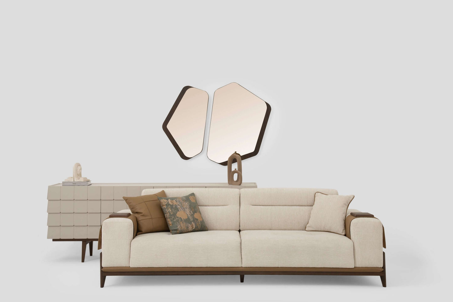 Sitzgruppe/Sofa Set - Wohnzimmergarnitur "Grevillea" 3+3+1 - Beige - Nobelaa