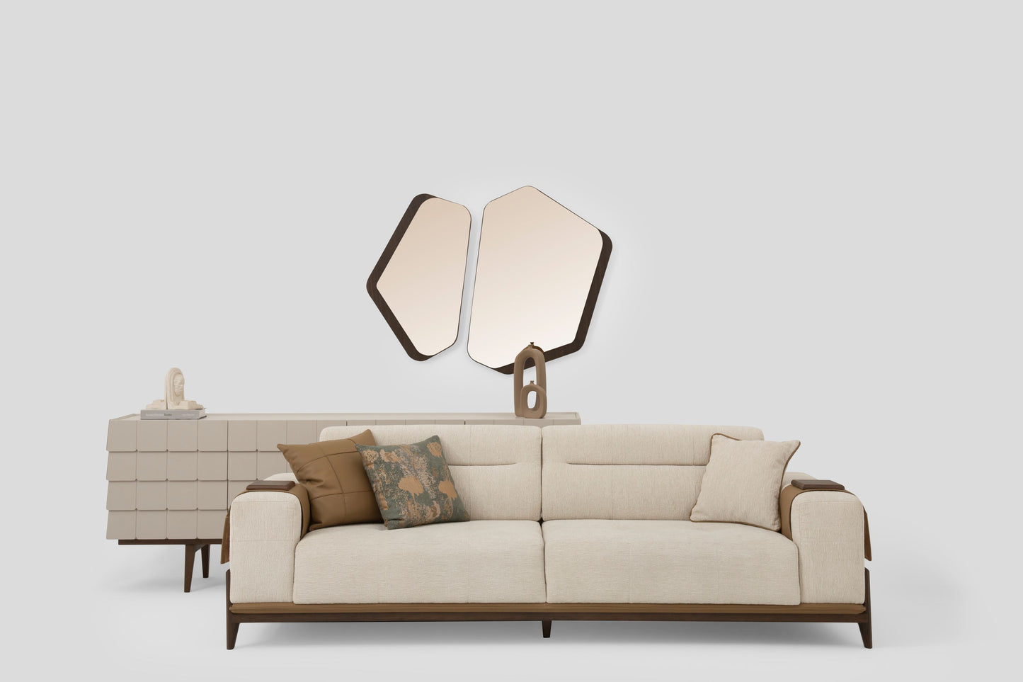 Sitzgruppe/Sofa Set - Wohnzimmergarnitur "Grevillea" 3+3+1 - Beige - Nobelaa