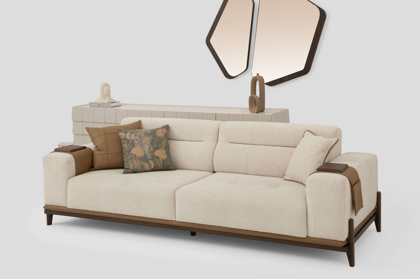Sitzgruppe/Sofa Set - Wohnzimmergarnitur "Grevillea" 3+3+1 - Beige - Nobelaa