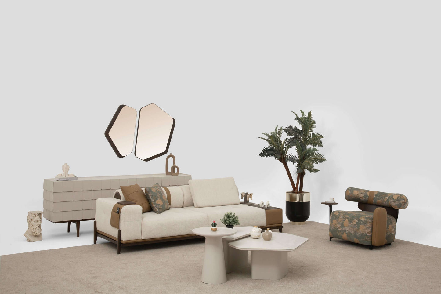 Sitzgruppe/Sofa Set - Wohnzimmergarnitur "Grevillea" 3+3+1 - Beige - Nobelaa