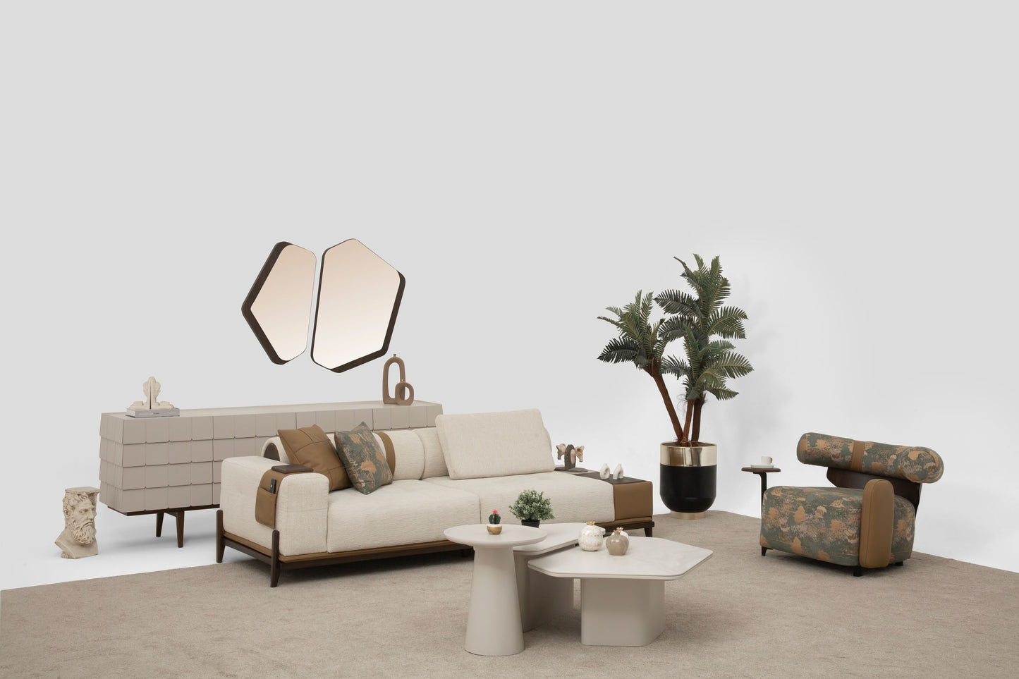 Sitzgruppe/Sofa Set - Wohnzimmergarnitur "Grevillea" 3+3+1 - Beige - Nobelaa