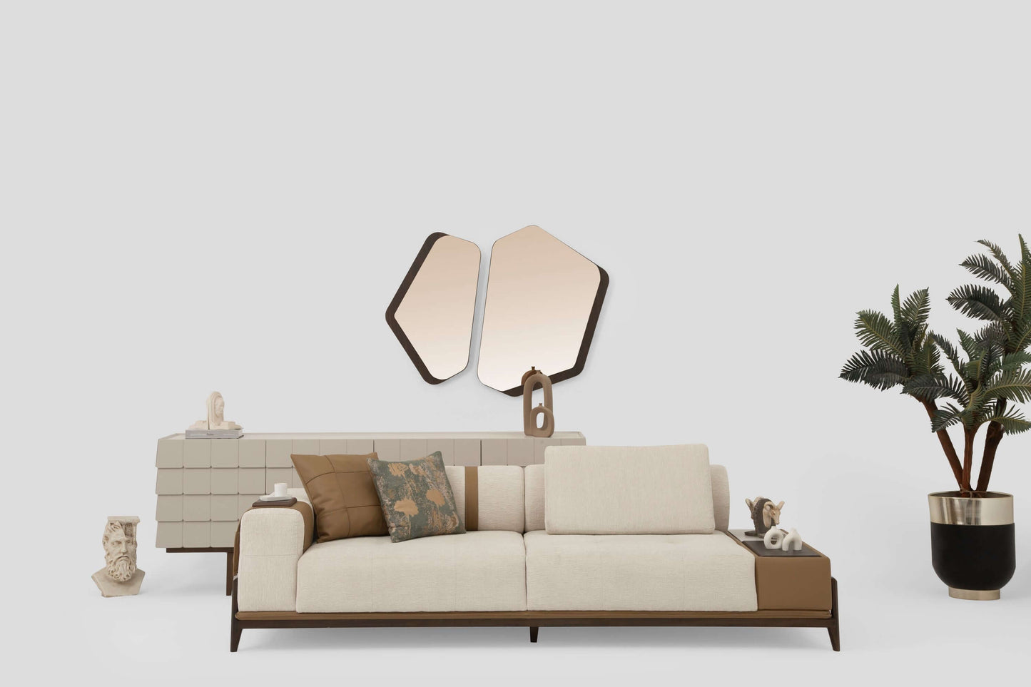 Sitzgruppe/Sofa Set - Wohnzimmergarnitur "Grevillea" 3+3+1 - Beige - Nobelaa