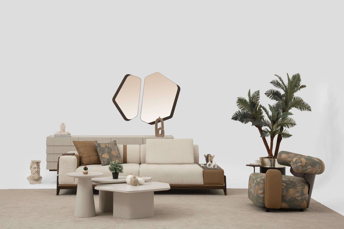 Sitzgruppe/Sofa Set - Wohnzimmergarnitur "Grevillea" 3+3+1 - Beige - Nobelaa