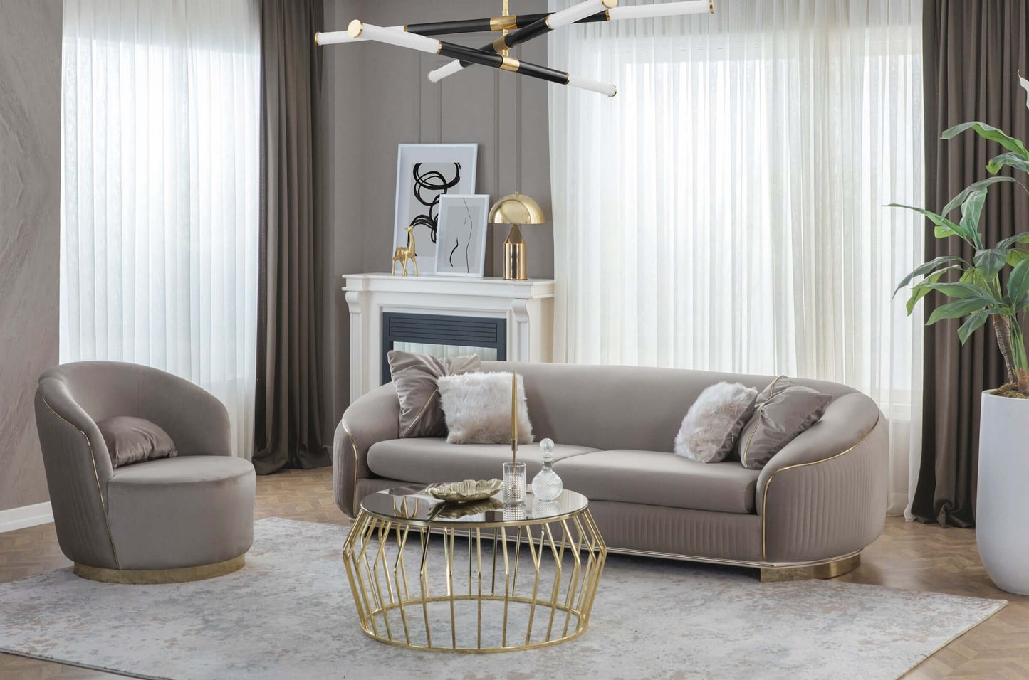 Sitzgruppe/Sofa Set - Wohnzimmergarnitur "Holly" - Beige - Nobelaa