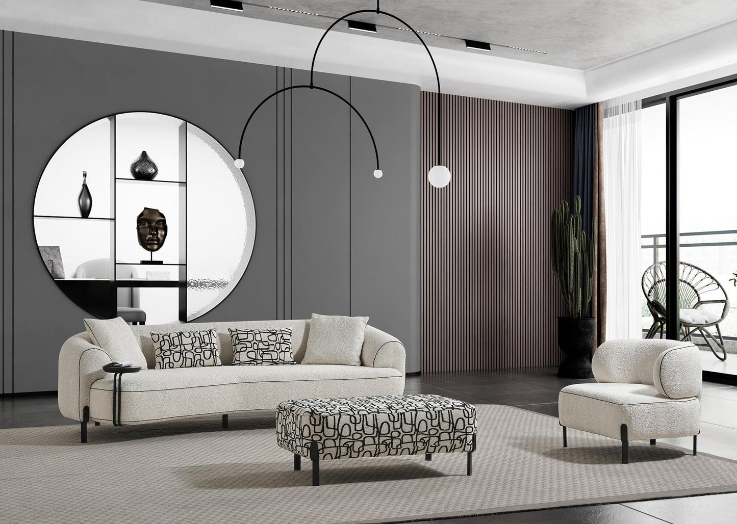 Sitzgruppe/Sofa Set - Wohnzimmergarnitur "Honeysuckle" 3+2+1 + Hocker - Weiß - Nobelaa
