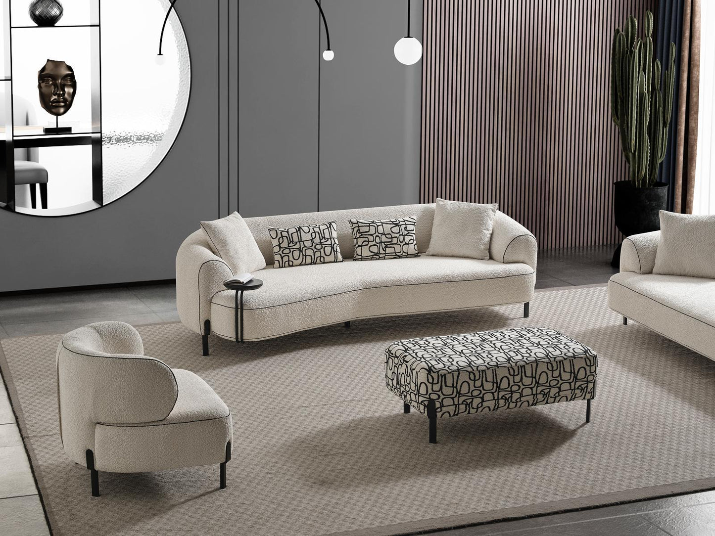 Sitzgruppe/Sofa Set - Wohnzimmergarnitur "Honeysuckle" 3+2+1 + Hocker - Weiß - Nobelaa