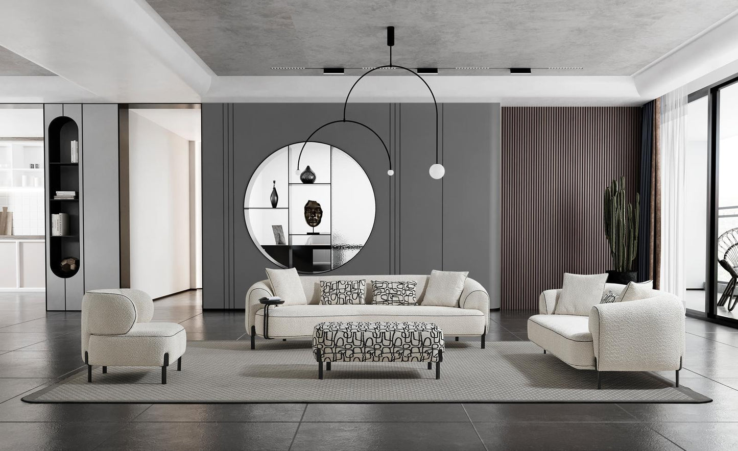 Sitzgruppe/Sofa Set - Wohnzimmergarnitur "Honeysuckle" 3+2+1 + Hocker - Weiß - Nobelaa