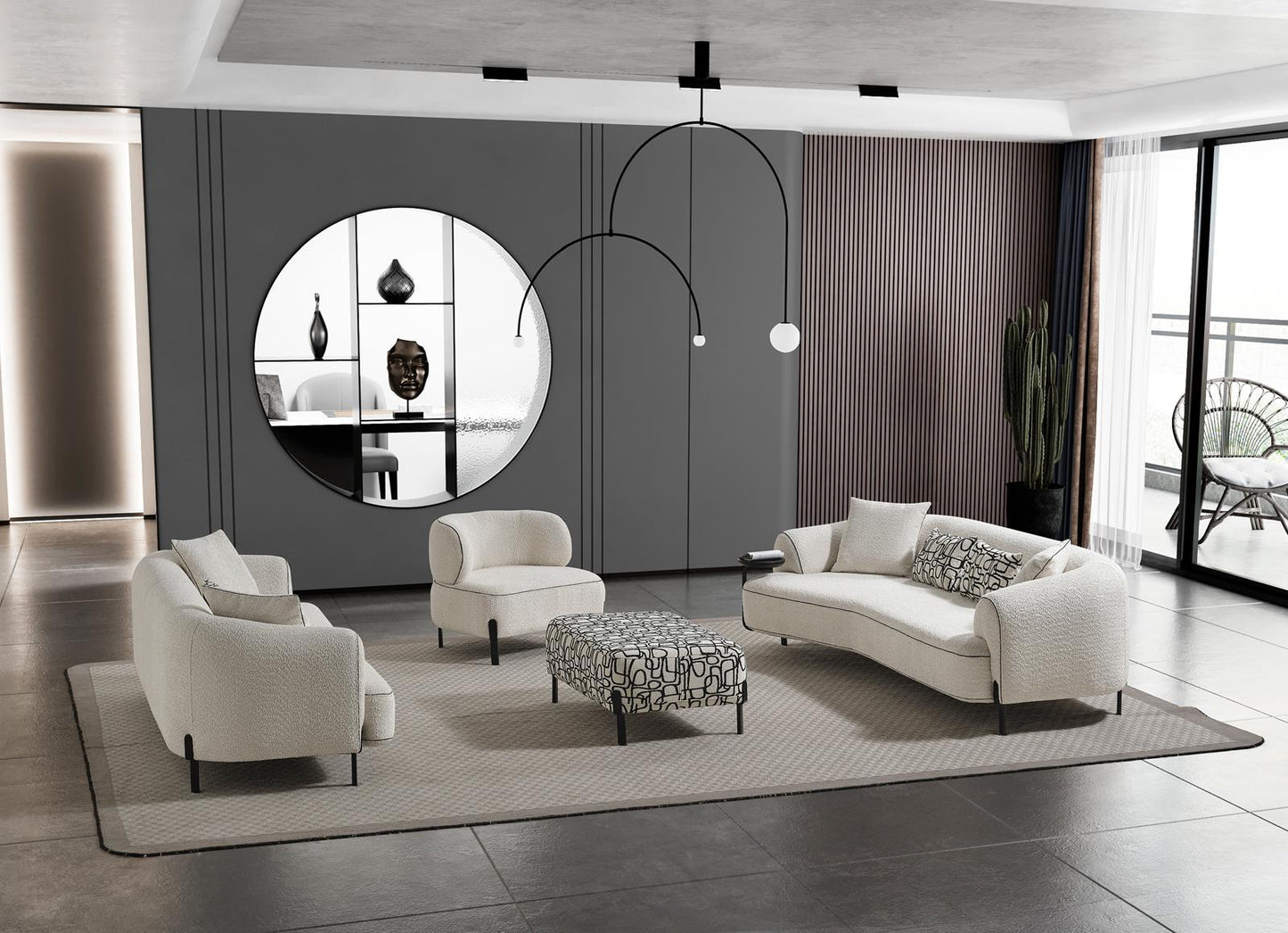 Sitzgruppe/Sofa Set - Wohnzimmergarnitur "Honeysuckle" 3+2+1 + Hocker - Weiß - Nobelaa