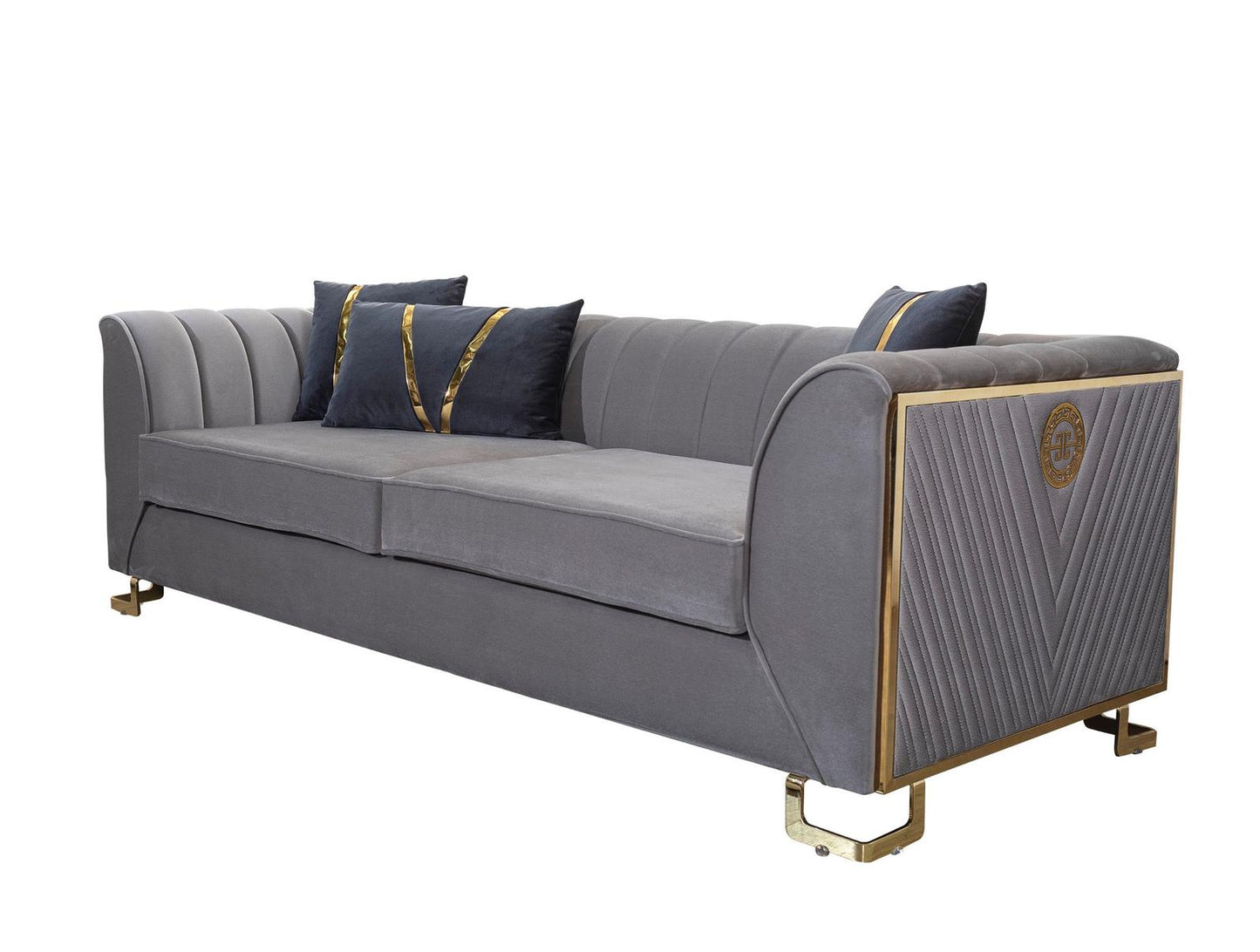 Sitzgruppe/Sofa Set - Wohnzimmergarnitur "Ismene" 3+3+1+1 - Dunkelblau/Grau - Nobelaa