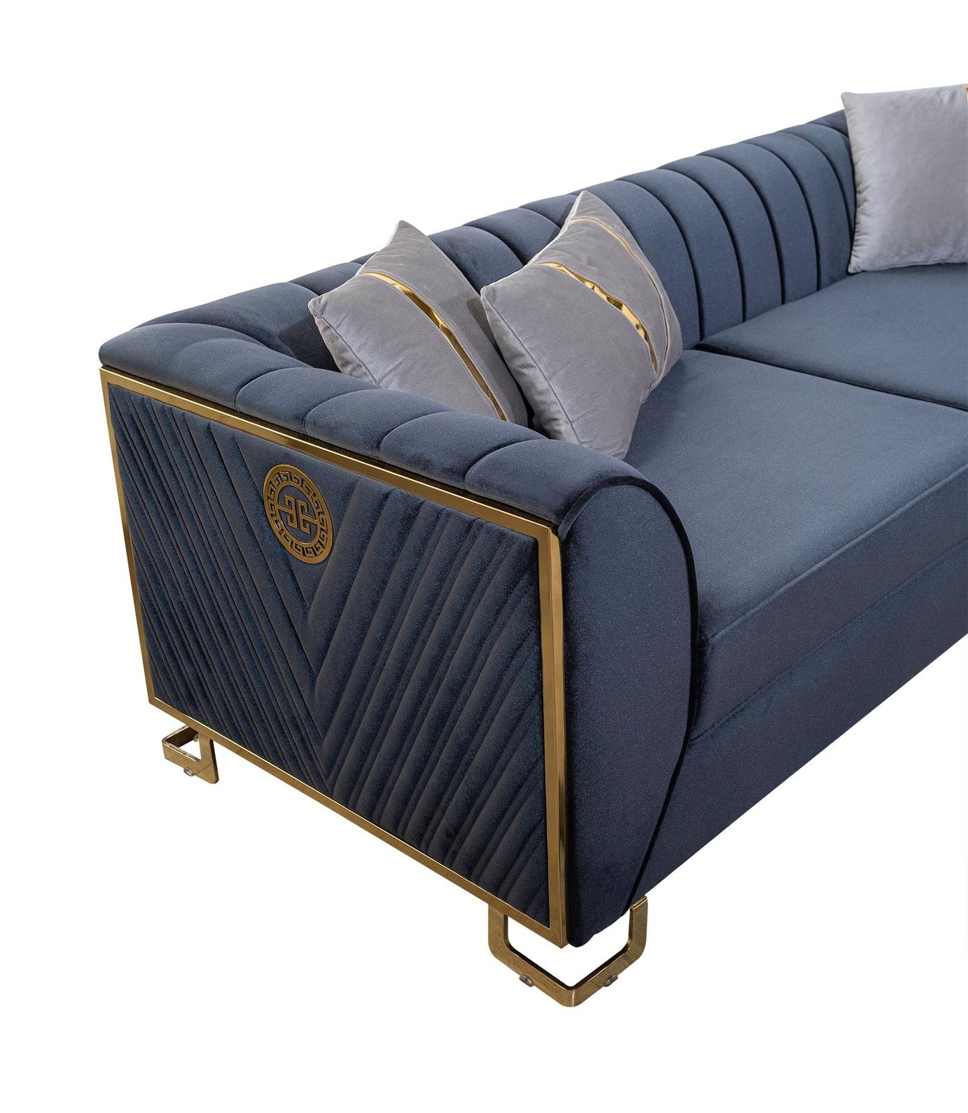 Sitzgruppe/Sofa Set - Wohnzimmergarnitur "Ismene" 3+3+1+1 - Dunkelblau/Grau - Nobelaa