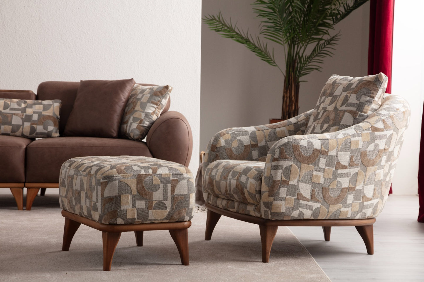 Sitzgruppe/Sofa Set - Wohnzimmergarnitur "Kerria" 3+3+1 - Braun/Beige - Nobelaa