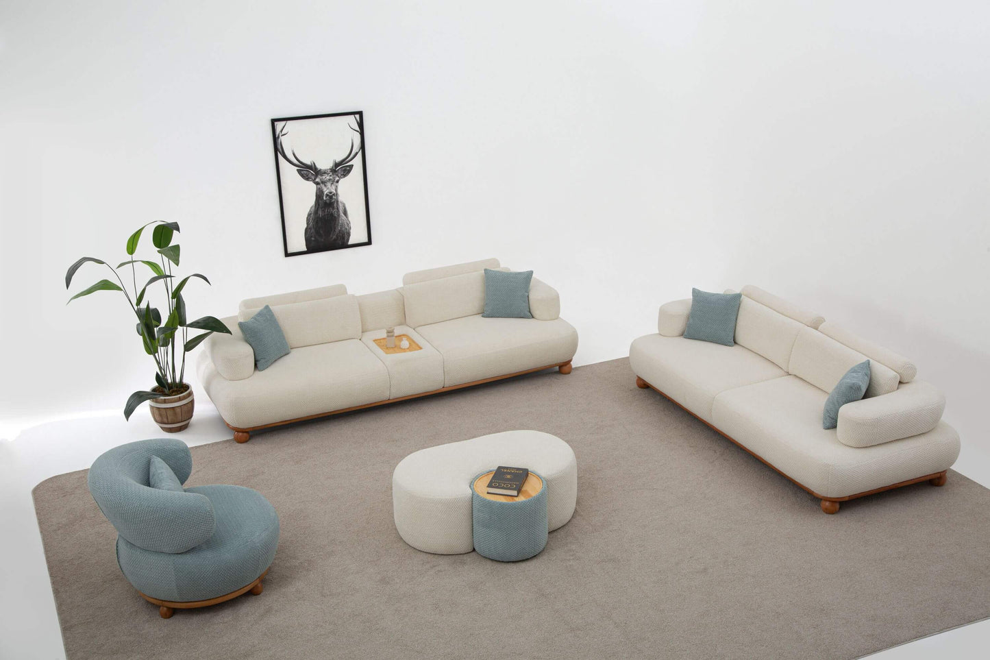 Sitzgruppe/Sofa Set - Wohnzimmergarnitur "Liatris" 3+3+1- Weiß - Nobelaa