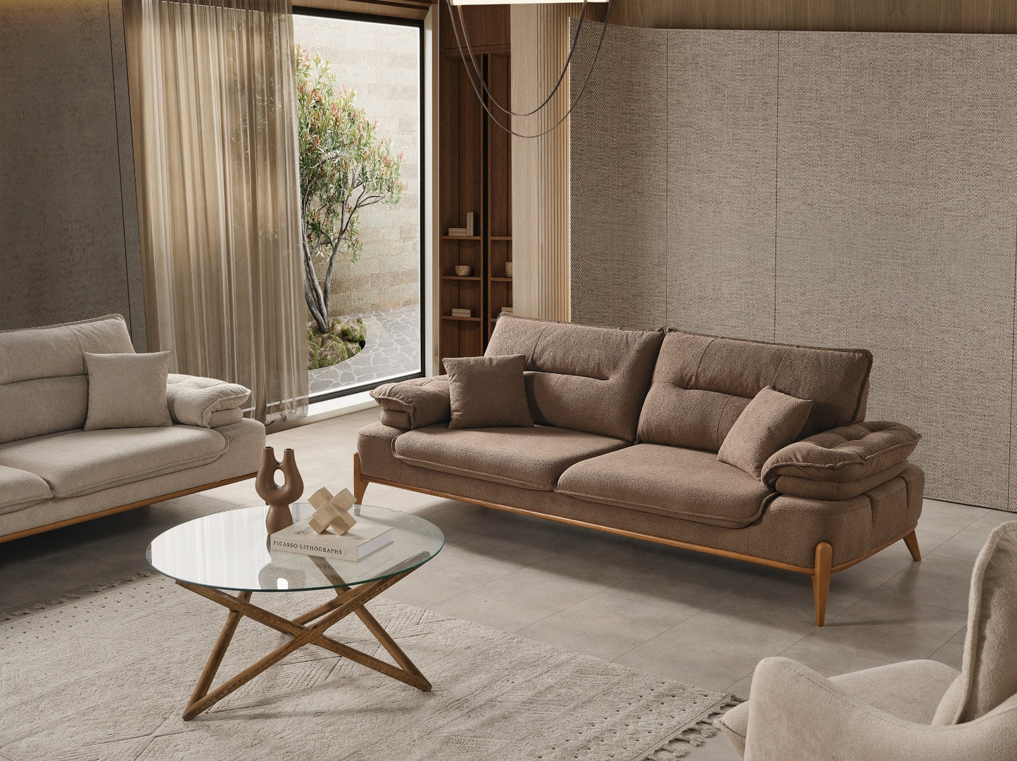 Sitzgruppe/Sofa Set - Wohnzimmergarnitur "Lobelia" 3+3+1+1 - Grau/Braun - Nobelaa