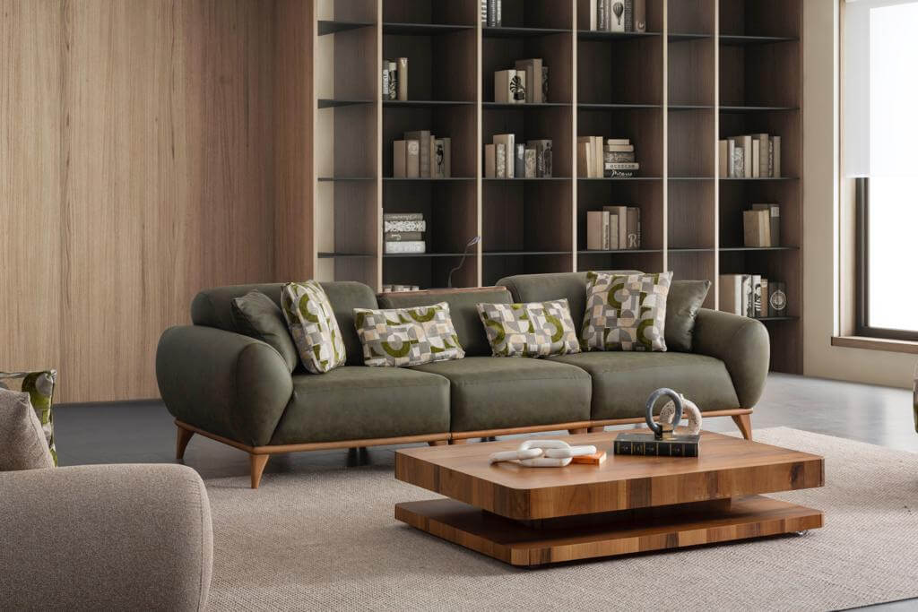 Sitzgruppe/Sofa Set - Wohnzimmergarnitur "Lupine" 3+3+1 - Grün/Beige - Nobelaa