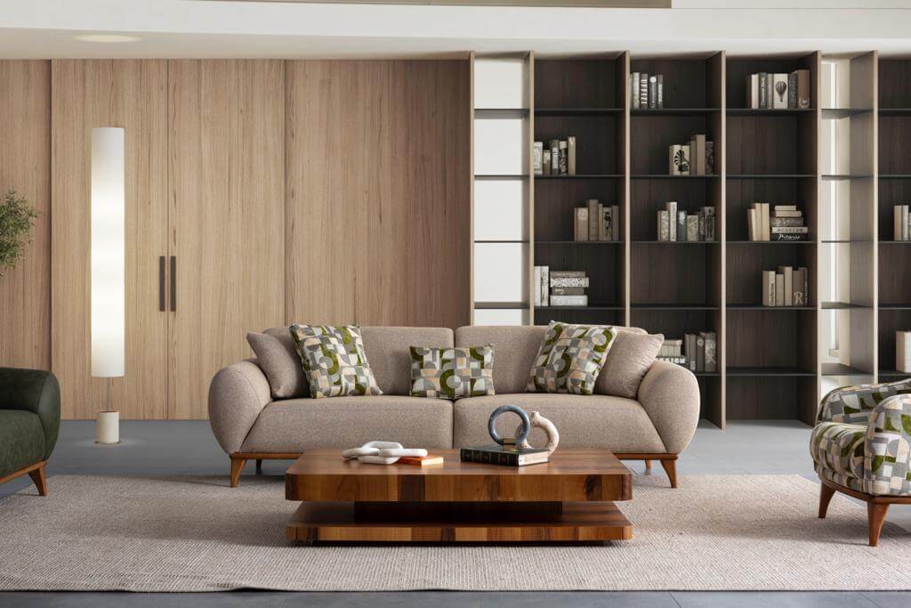 Sitzgruppe/Sofa Set - Wohnzimmergarnitur "Lupine" 3+3+1 - Grün/Beige - Nobelaa