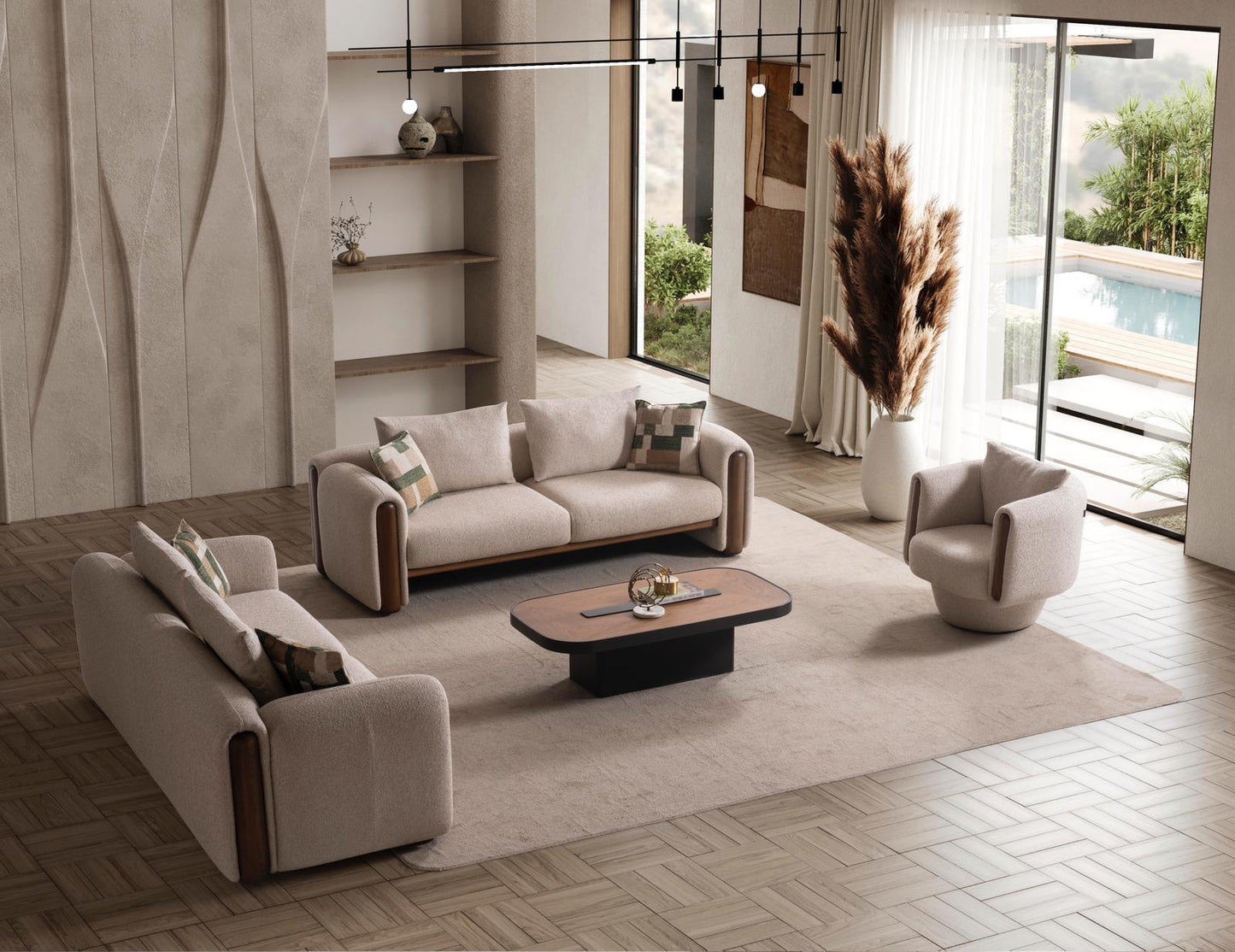 Sitzgruppe/Sofa Set - Wohnzimmergarnitur "Lupinella" 3+3+1 - Beige - Nobelaa