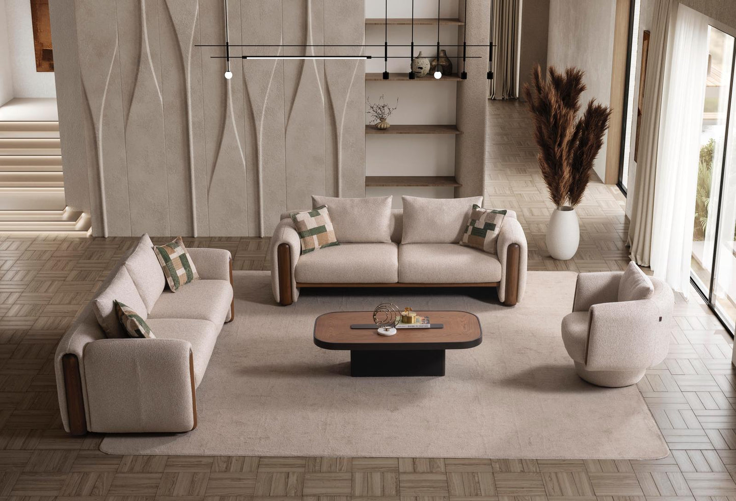 Sitzgruppe/Sofa Set - Wohnzimmergarnitur "Lupinella" 3+3+1 - Beige - Nobelaa