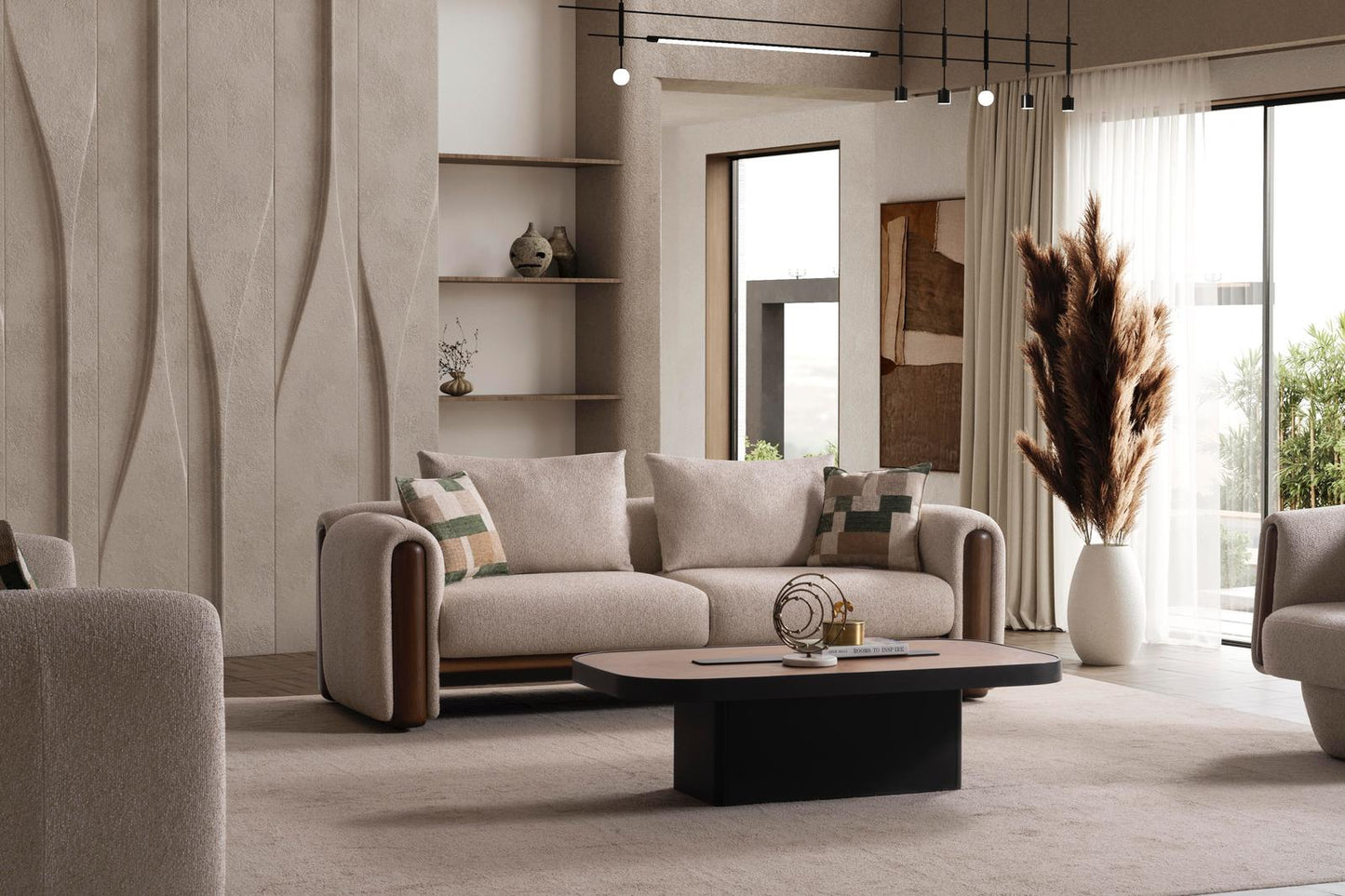 Sitzgruppe/Sofa Set - Wohnzimmergarnitur "Lupinella" 3+3+1 - Beige - Nobelaa