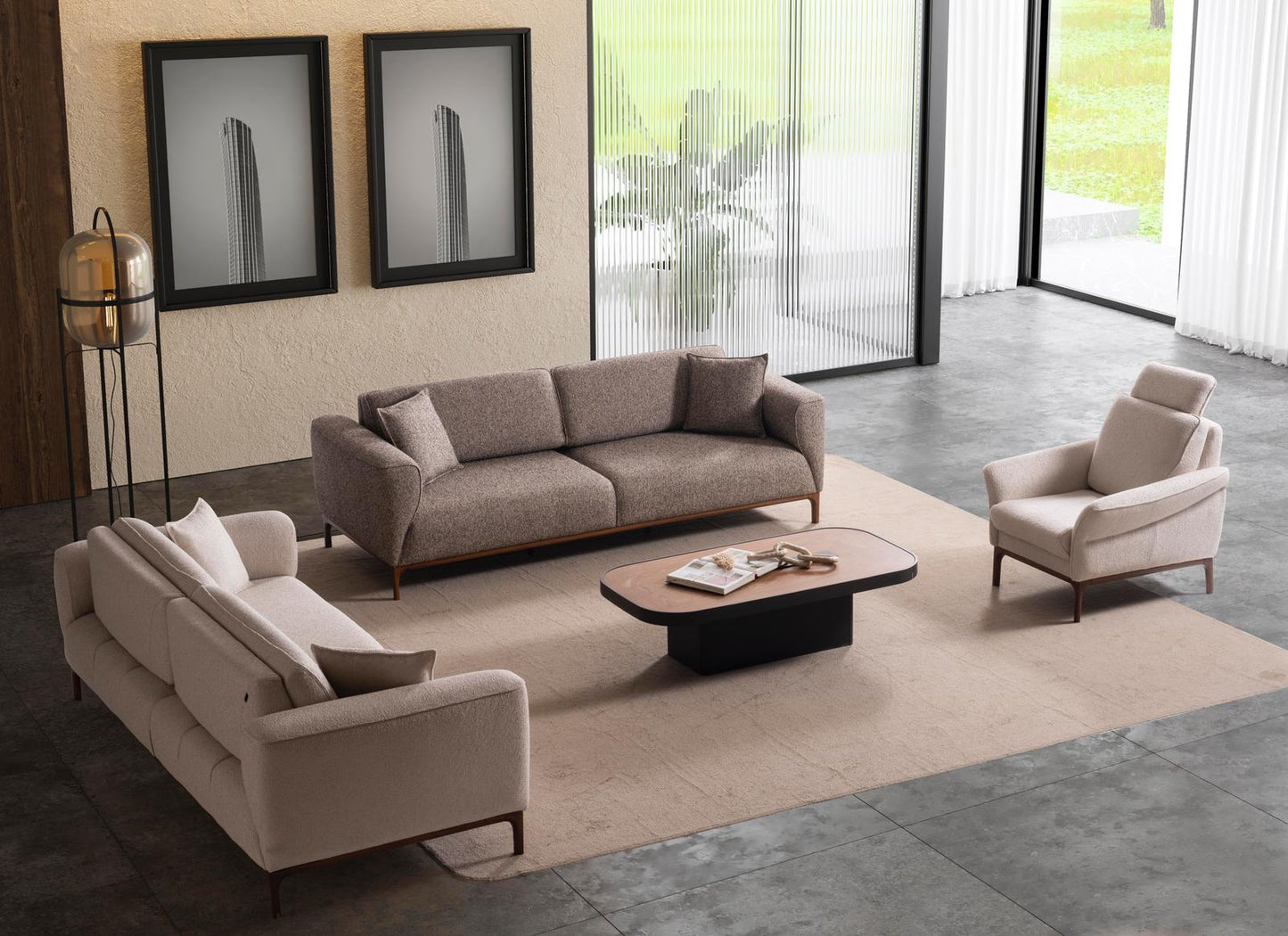 Sitzgruppe/Sofa Set - Wohnzimmergarnitur "Mallow" 3+3+1 - Sand/Beige - Nobelaa