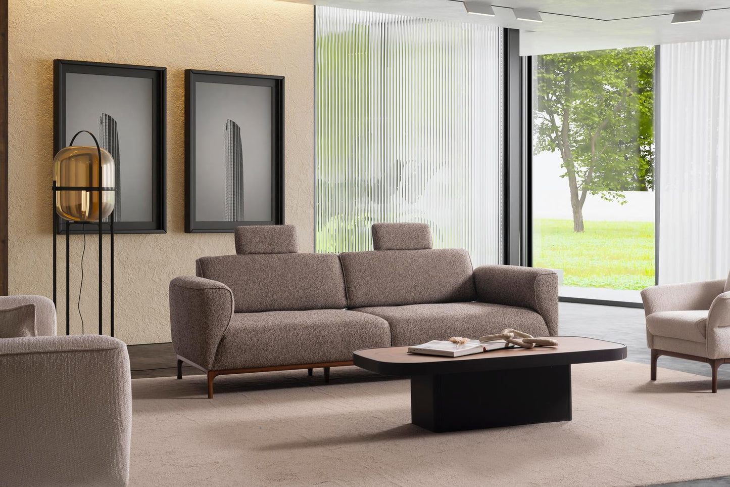 Sitzgruppe/Sofa Set - Wohnzimmergarnitur "Mallow" 3+3+1 - Sand/Beige - Nobelaa