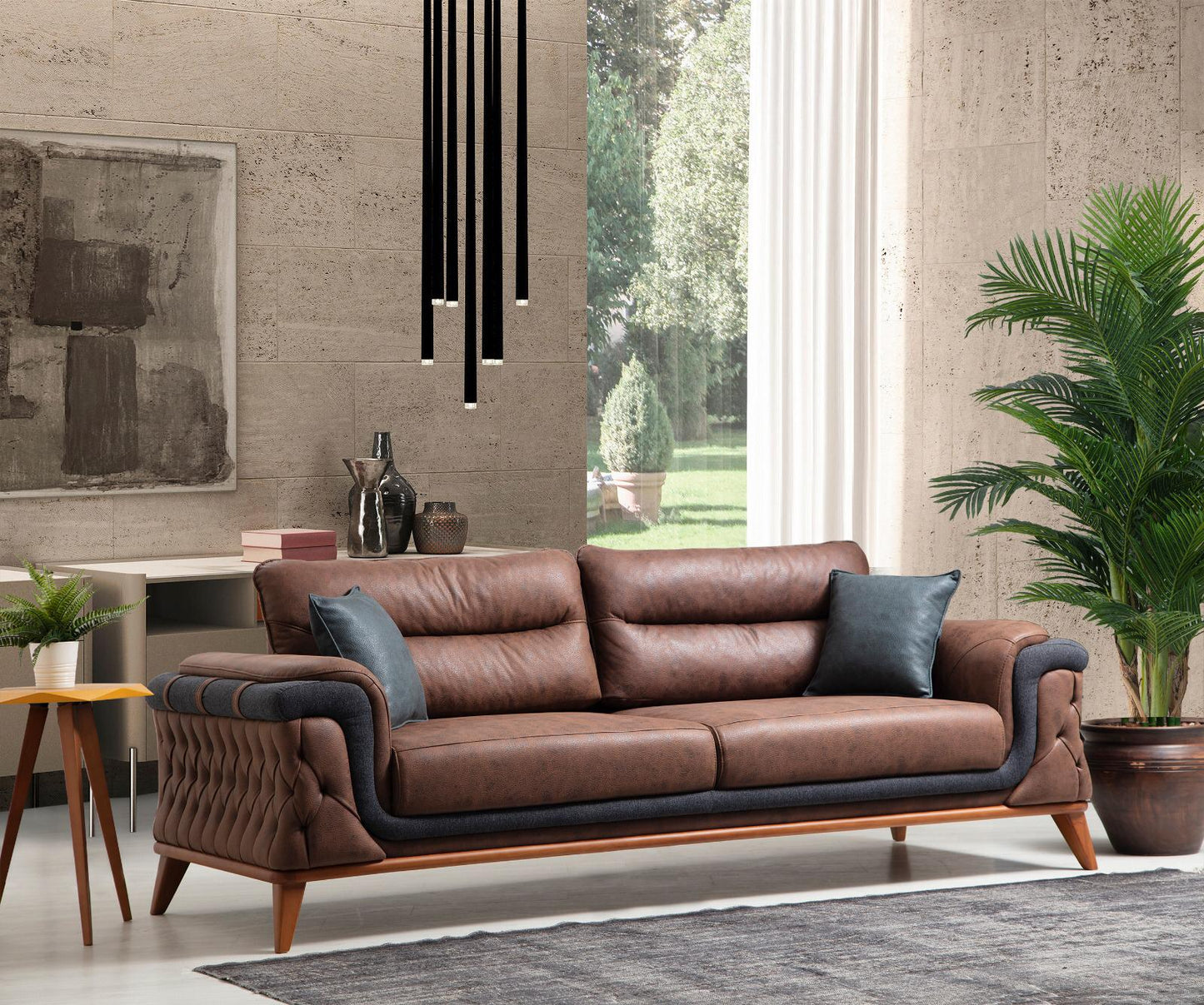 Sitzgruppe/Sofa Set - Wohnzimmergarnitur "Mayflower" 3+3+1+1 - Blau/Braun - Nobelaa