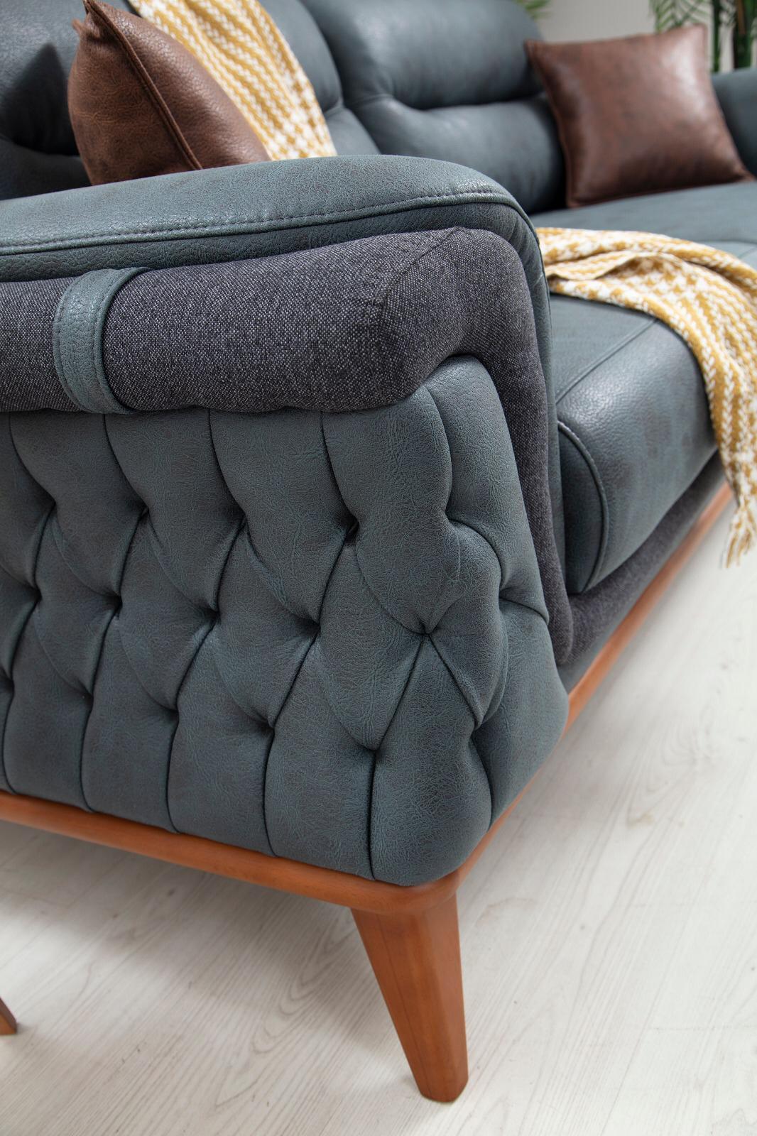 Sitzgruppe/Sofa Set - Wohnzimmergarnitur "Mayflower" 3+3+1+1 - Blau/Braun - Nobelaa