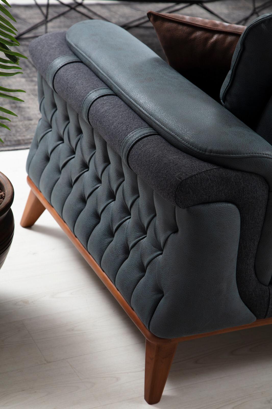 Sitzgruppe/Sofa Set - Wohnzimmergarnitur "Mayflower" 3+3+1+1 - Blau/Braun - Nobelaa