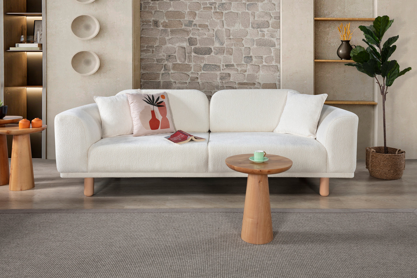 Sitzgruppe/Sofa Set - Wohnzimmergarnitur "Midnight" 3+3+1- Hellbraun/Weiß - Nobelaa