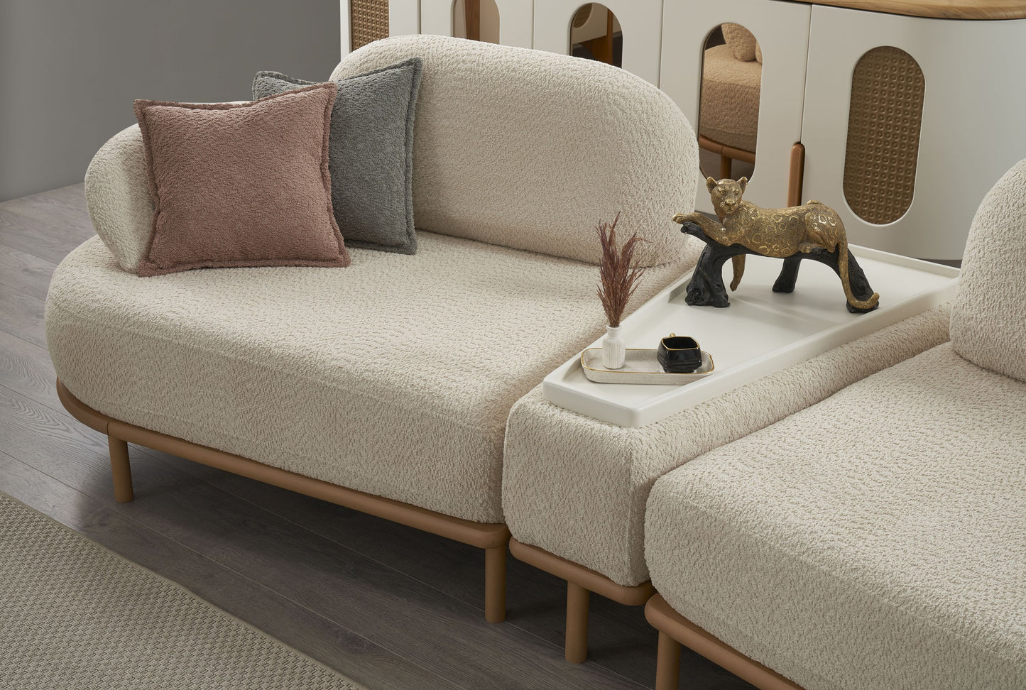 Sitzgruppe/Sofa Set - Wohnzimmergarnitur "Milfoil" 3+2+1 - Beige/Grau - Nobelaa